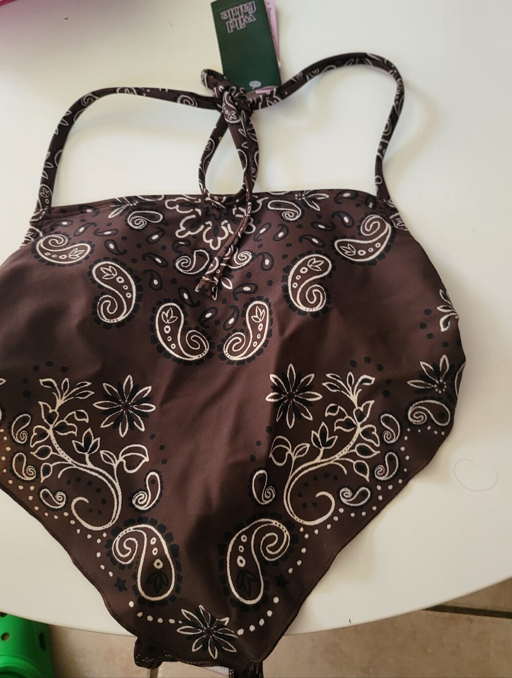 Brown Bandana Small Bathing Suit Top